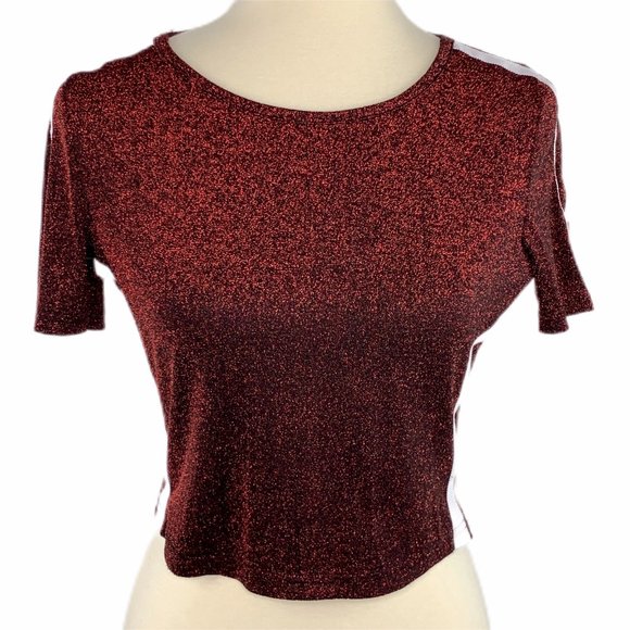 Hot & Delicious Tops - Hot & Delicious Red Shimmer Short Sleeve Crop Top